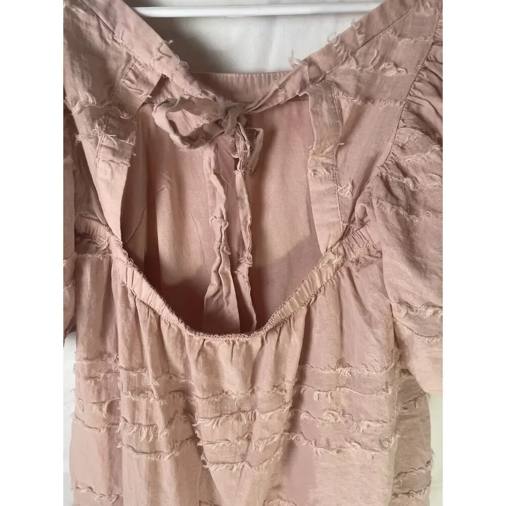 Altar’d State Distressed Pink Babydoll Mini Dress Size XS Ribbon Tie 3/4 Sleeves - Picture 3 of 8